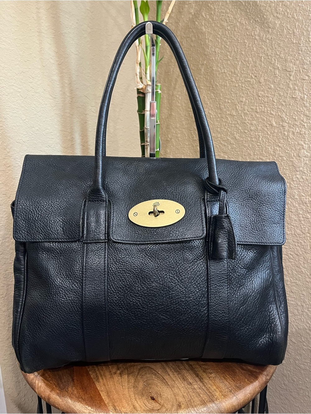 MULBERRY BLACK GRAINED LEATHER BAYSWATER